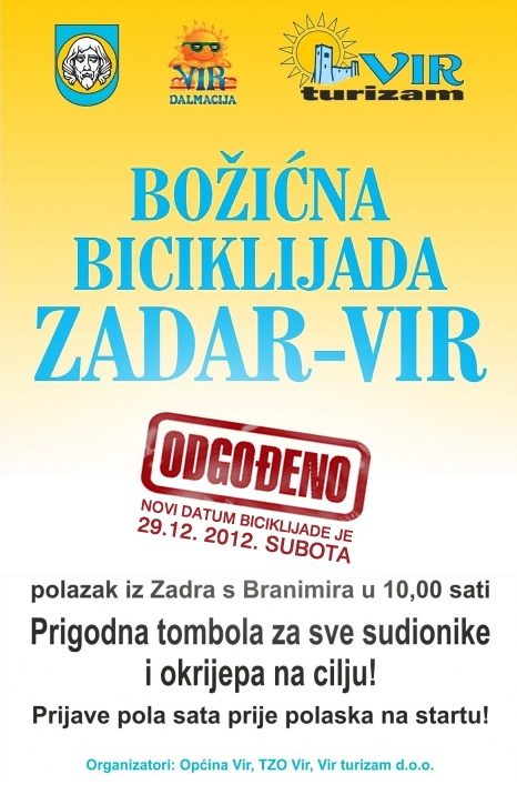 Božićna biciklijada Zadar-Vir odgođena!